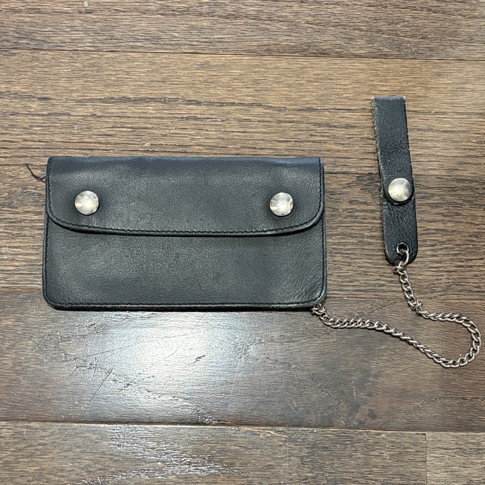 Black Leather Wallet with Chain